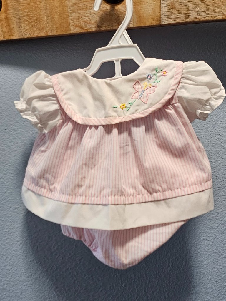 Newborn Girls 3 Piece Short Pink Striped Dress.